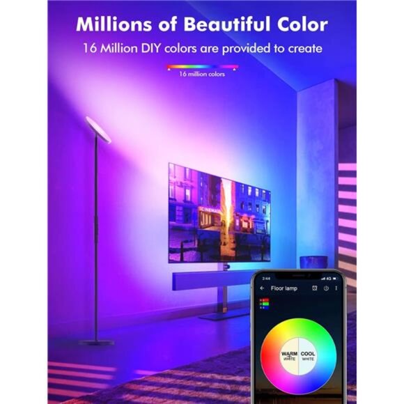 YHW Smart RGB LED Floor Lamp Works with Alexa Google Home, WiFi Remote Modern - Picture 3 of 7